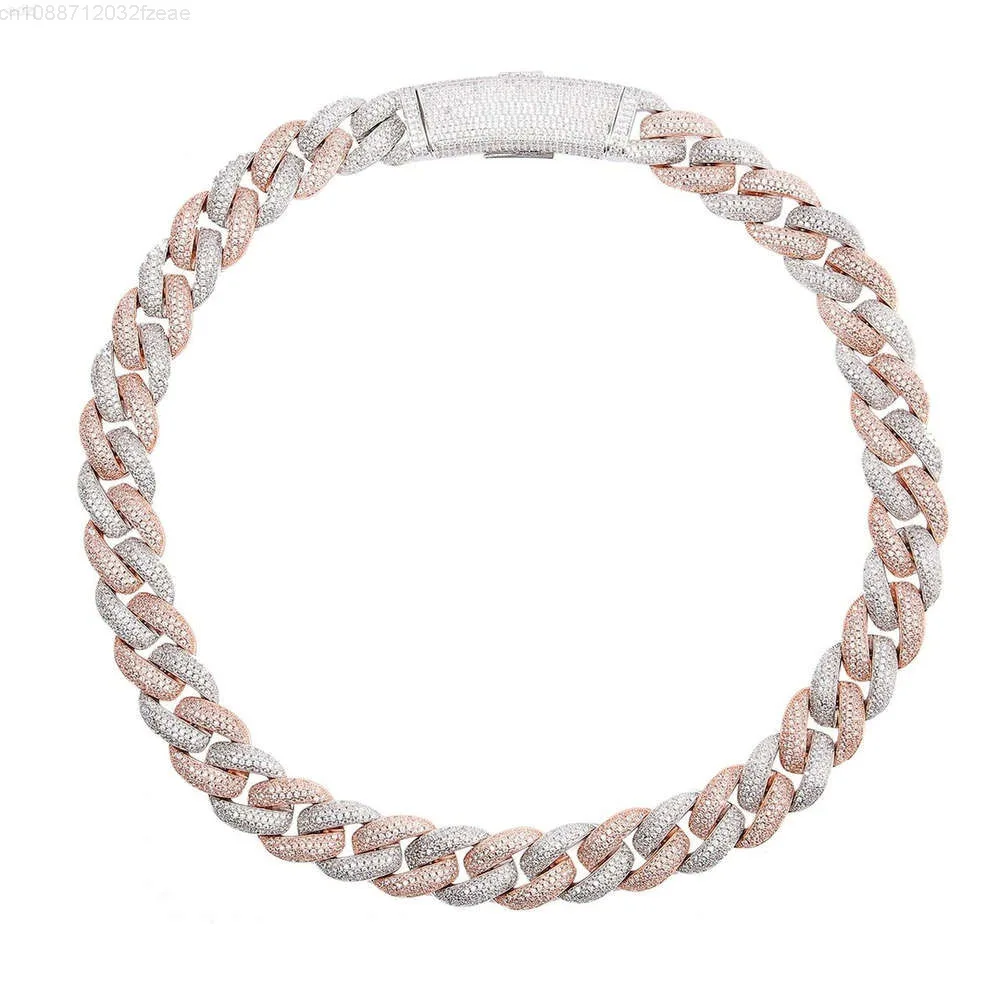 Iced 20mm Rose White Gold Two Tone Miami Moissanite Diamond Cuban Link Chain Jewelry