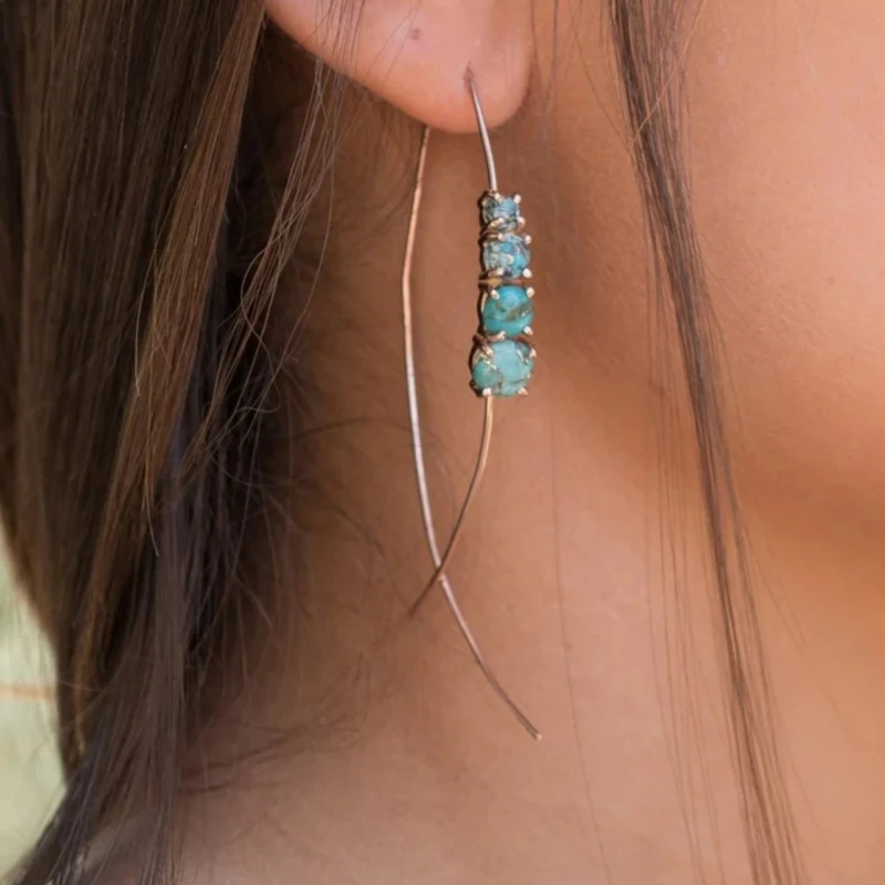 Synthetische Türkis-Threader-Ohrringe im Bohemian-Stil für Frauen, zarte, einfache, mehrfarbige Anhänger-Ohrringe, Modeschmuck