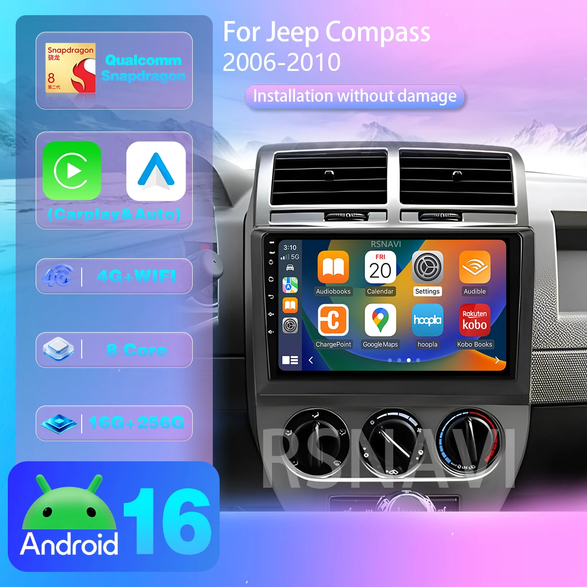 Android 16 Für Dodge Caliber Jeep Compass 1 MK Patriot 2006 - 2010 GPS Stereo Carplay Autoradio Multimedia-Player Snapdragon
