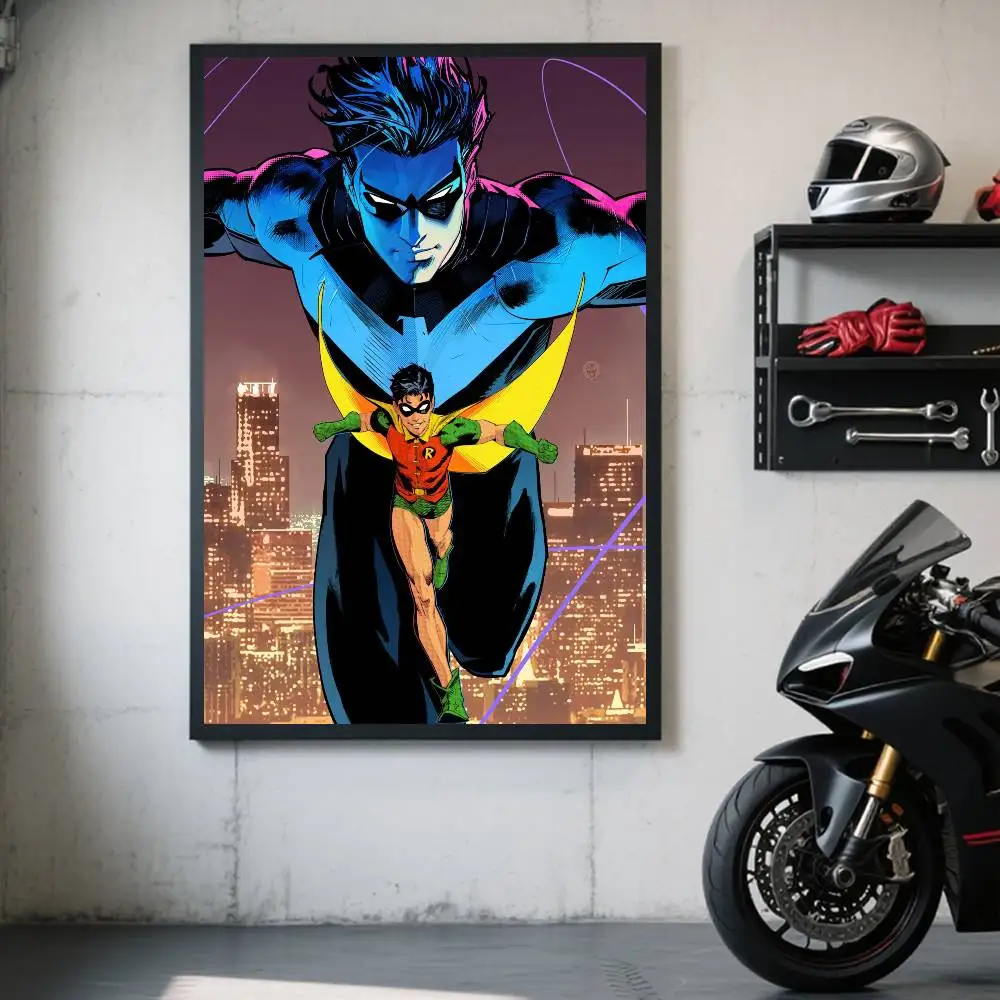 1 Stück Justice League Charakter Nightwing Poster, selbstklebender Kunst-Aufkleber aus wasserfestem Papier, Kaffeehaus, Bar, Zimmer, Wanddekoration – Detail 4