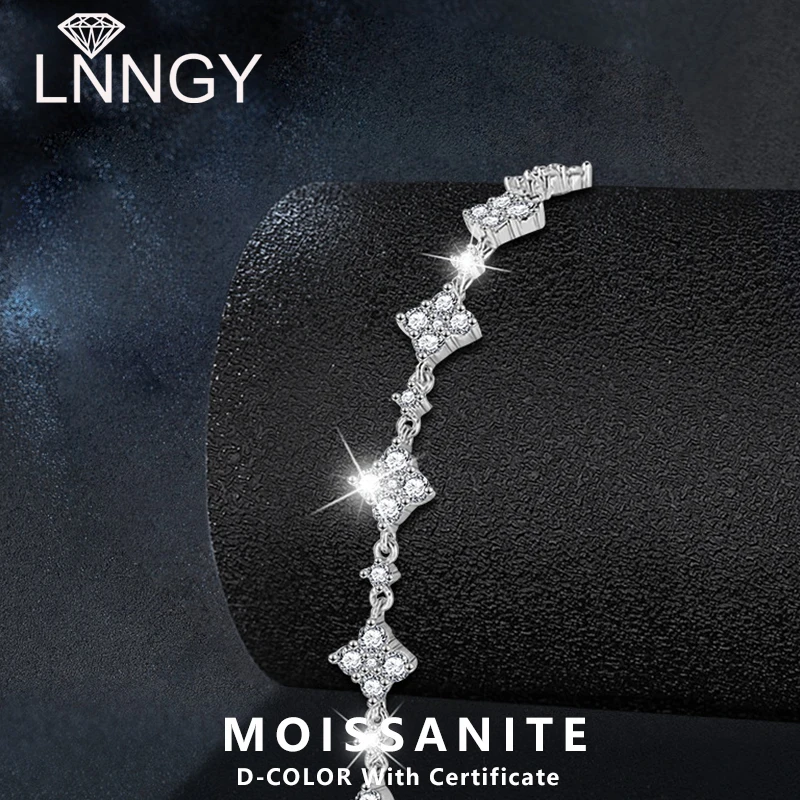 

Lnngy 925 Sterling Silver Adjustable Bracelets Four Leaf Clover Moissanite Bracelet With Certificate for Women 2025 Trend Jewel