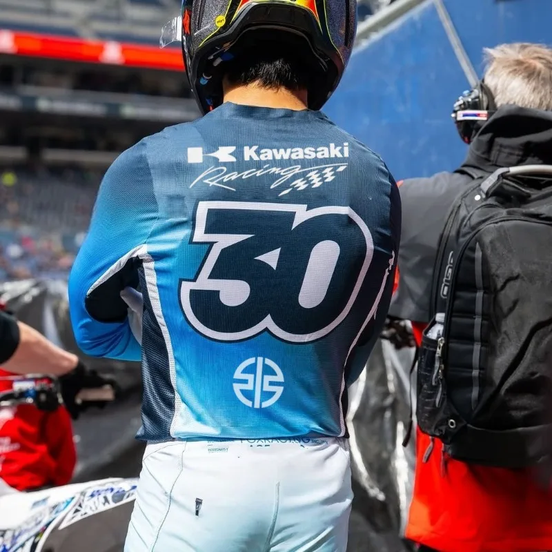 

Kawasaki Motorcycle Racing Athlete Clothing Size 30, 3D Printed Pattern Long Sleeved T-shirt, Men's Breathable and Quick Drying