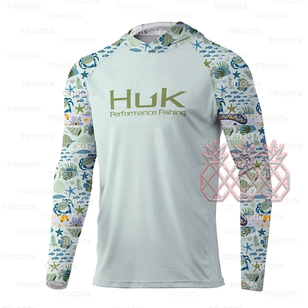 

HUK Angling Clothing Men Long Sleeve Fishing Hoodie T-Shirts Uv Protection Breathable Tops Summer Upf 50+ Fishing Hooded Apparel