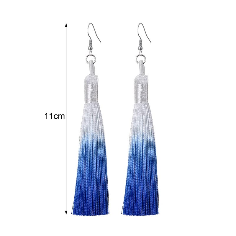 Bohemian Colorful Tassel Long Dangle Drop Earrings For Women Girls Ethnic Vintage Silk Fabric Hanging Fashion Jewelry Wholesale