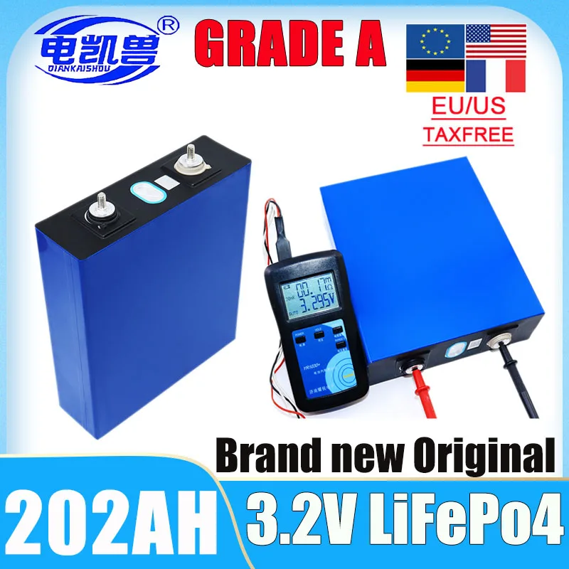 New A-level 3.2V 200Ah 202Ah high-power lithium iron phosphate battery DIY 12V 24V electric vehicle solar energy storage battery