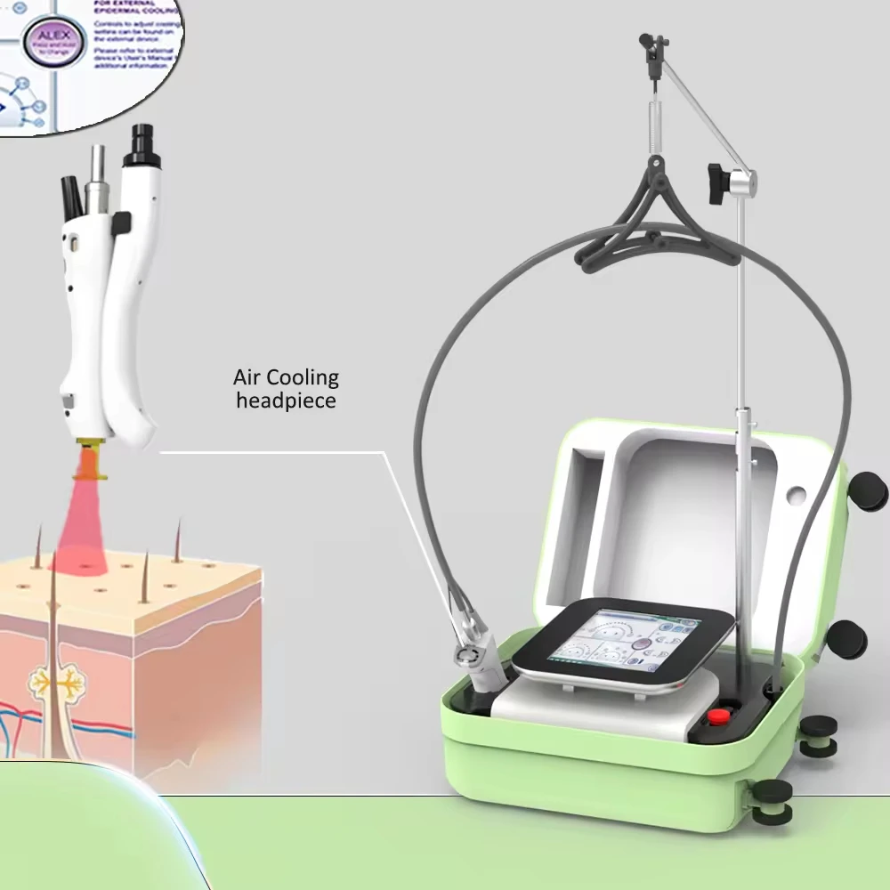 آلة إزالة الشعر بالليزر ديود الألياف المحمولة 755 نانومتر جهاز إزالة الشعر المحمول المضاد للتورم تجديد الجلد