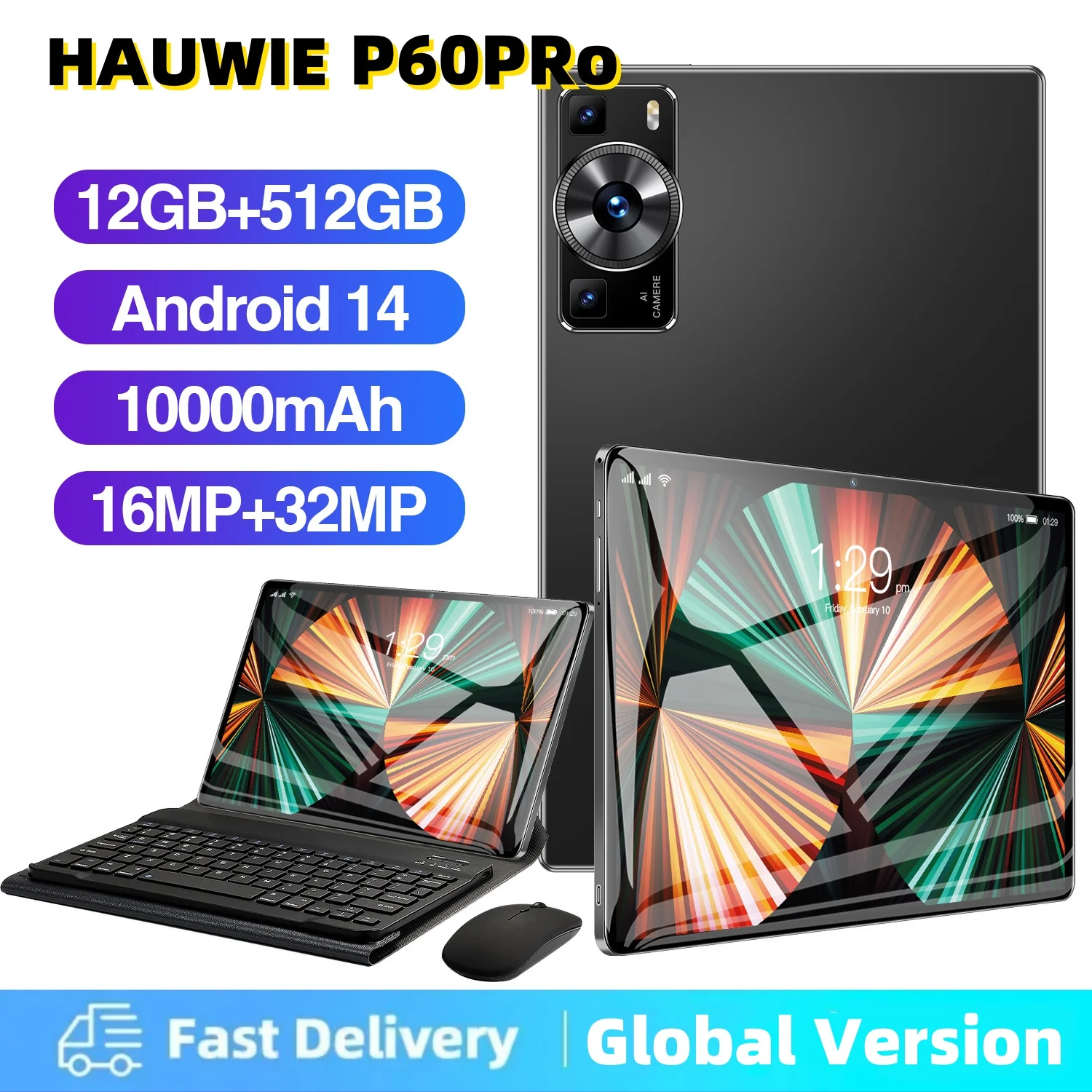 

NEW 2024 HAUWIE P60Pro Global Version Tablet Android14 10.1Inch 16GB+1TB GPS 5G WiFi Dual SIM Bluetooth HD Full Screen Tablet PC