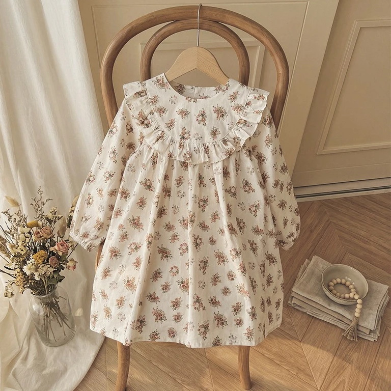 Girls Dress 2026 Spring and Autumn New Children's Clothing Girls Baby Fashion Lotus Leaf Edge Sweet Broken Flower Princess Dress