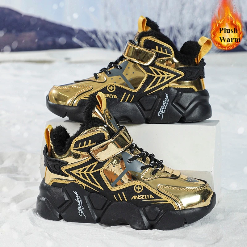 

Children's Sneakers Winter Plush Warm Snow Boots for Girls Boys Non-slip Running Shoes School Students' Casual Walking Shoes