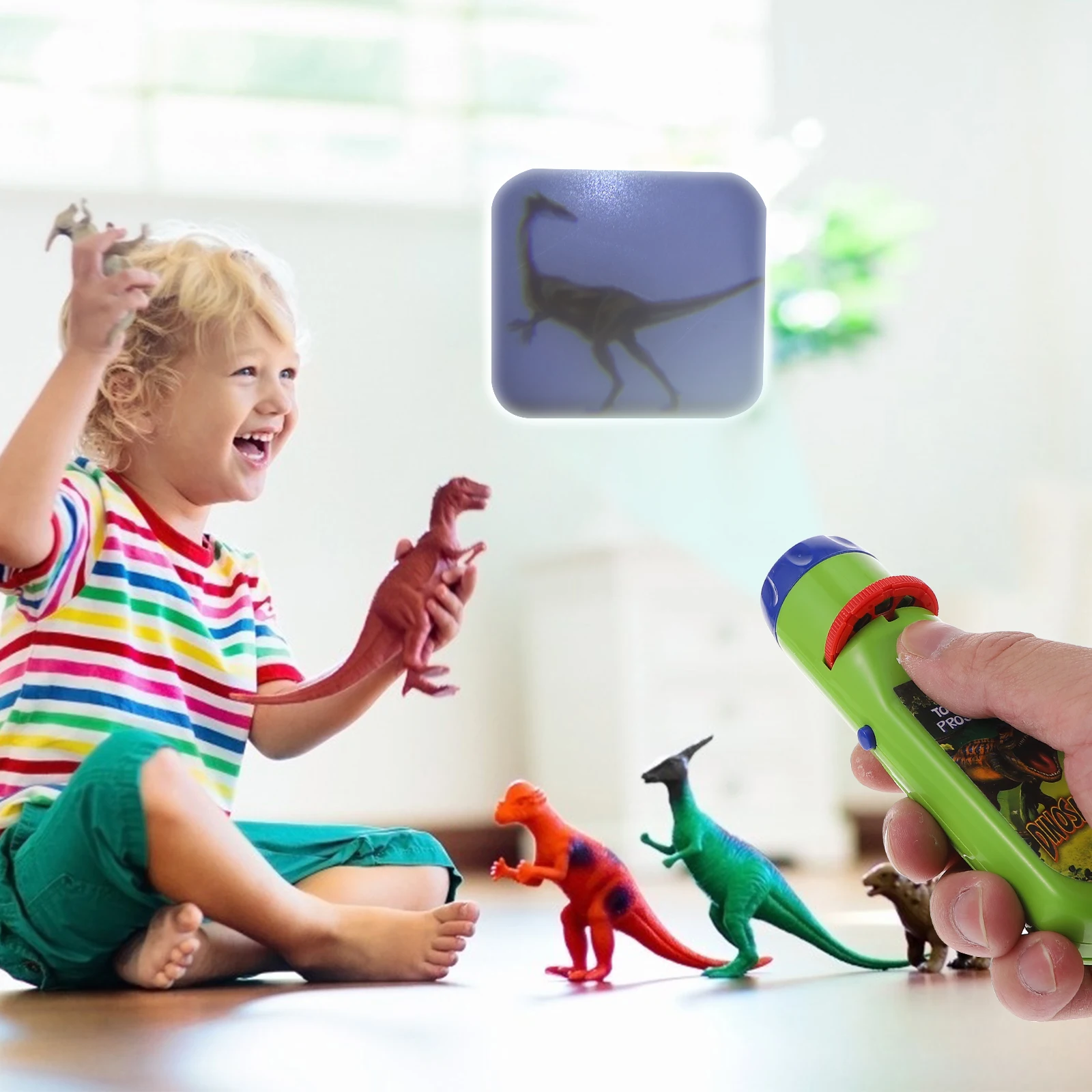 

Dinosaur Projector Toy Flashlight Kids Plaything Green Projection Educational Slide Change Pattern Definition Safe Smooth