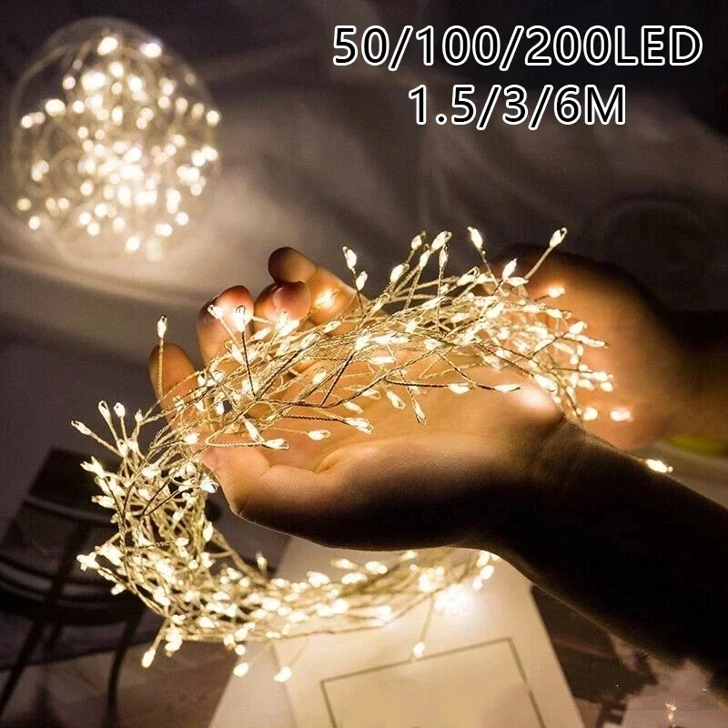 Christmas Tree Copper Wire Firecracker Light String USB Power Supply Warm /White/Colorful Small Colored LED Decorative Light