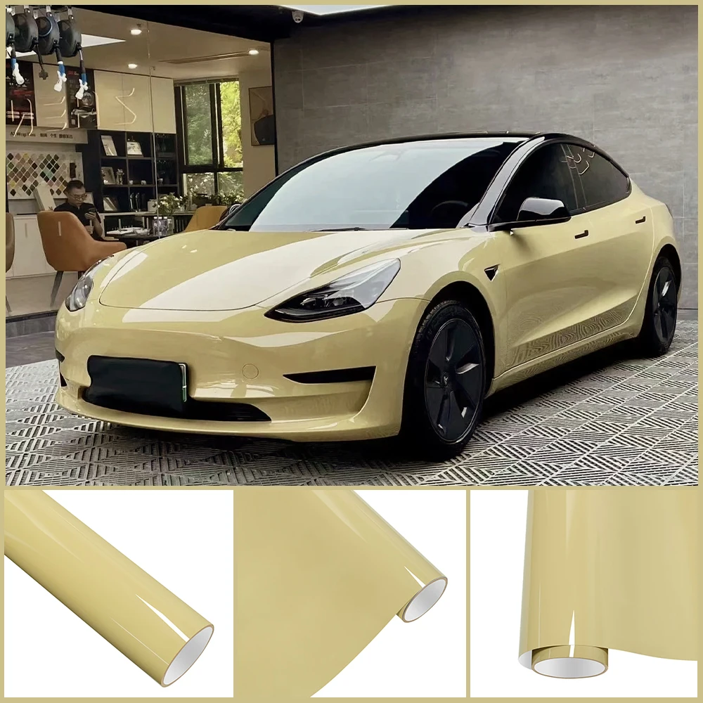 

Crystal Glossy Sunbathe Yellow PET Wrap Vinyl Film Car Whole Body Protective Cover Sticker Color Decal Auto Tuning Accessories
