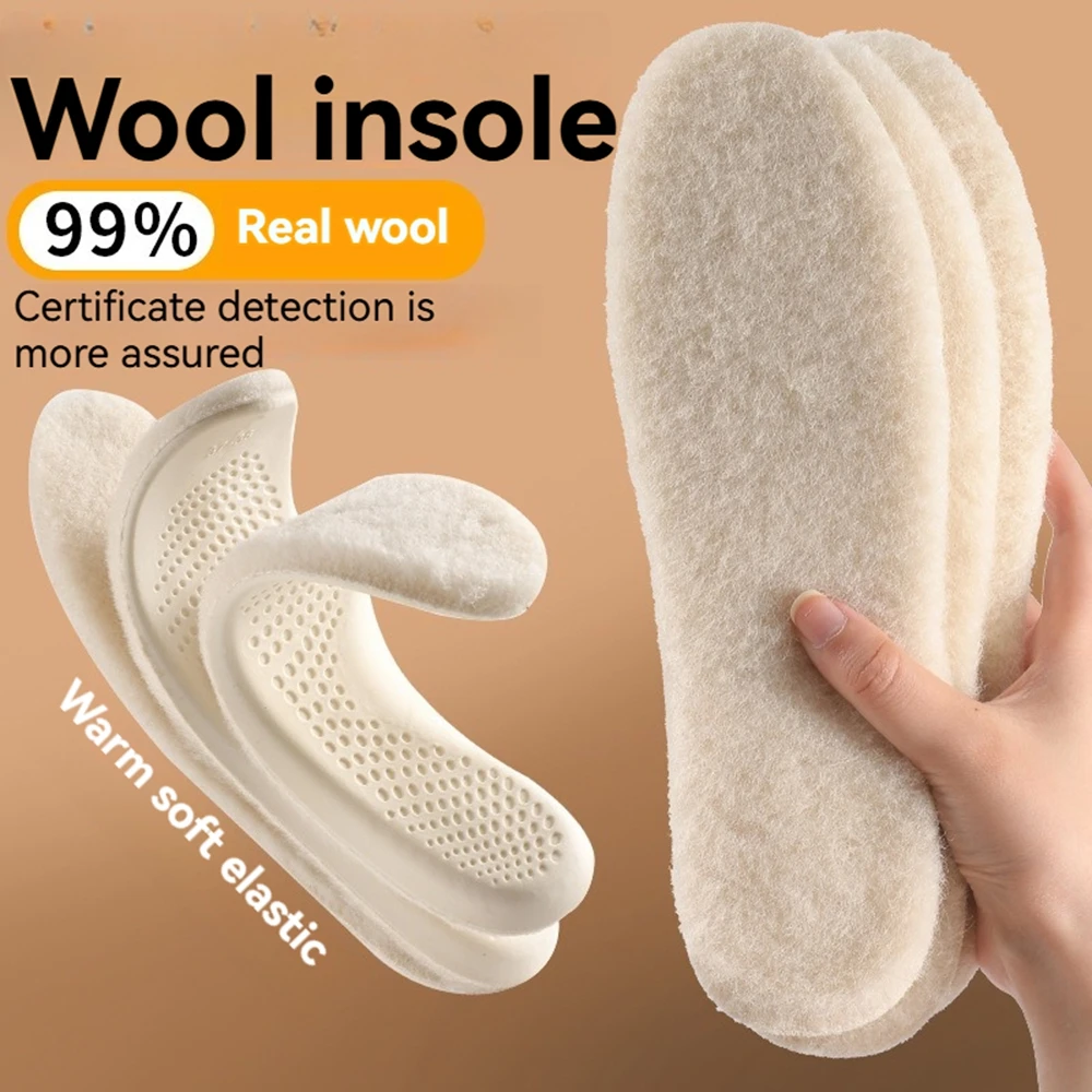 Genuine Wool Insoles for Winter Shoes Man Woman High Elastic Latex Sole Thick Cashmere Thermal Shoe Insoles With Arch Support