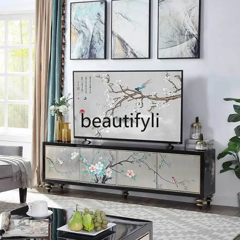 

ss8350 SS New Chinese TV cabinet paint painted coffee table combination low cabinet living room solid wood floor cabinet