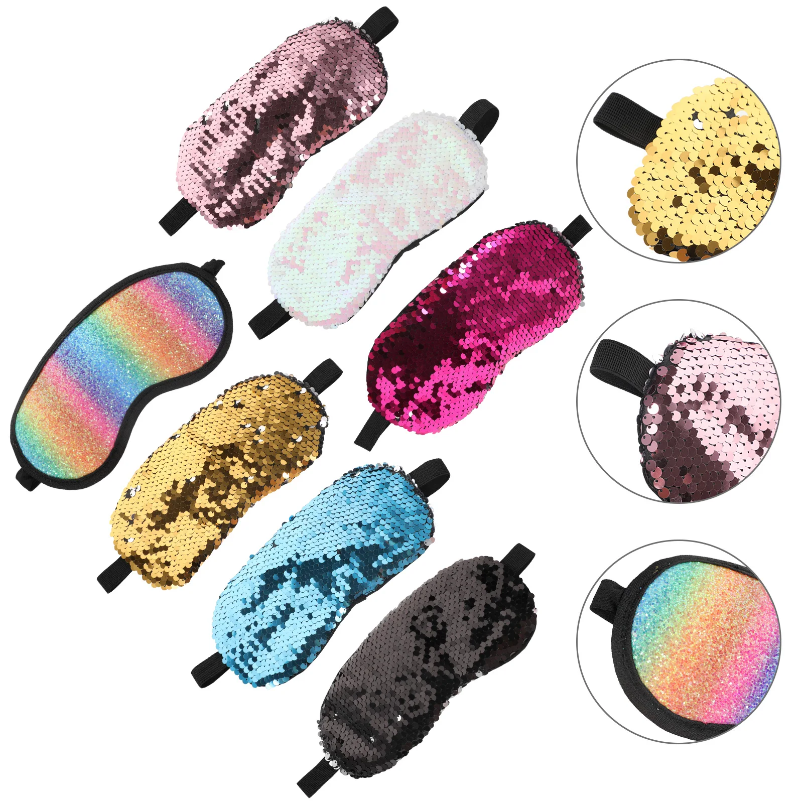 

7pcs Sequin Eye Mask Sleep Blindfold Light Blocking Fabric Covers for Travel Home Hotel Relaxing Stress Relief Party Supplies