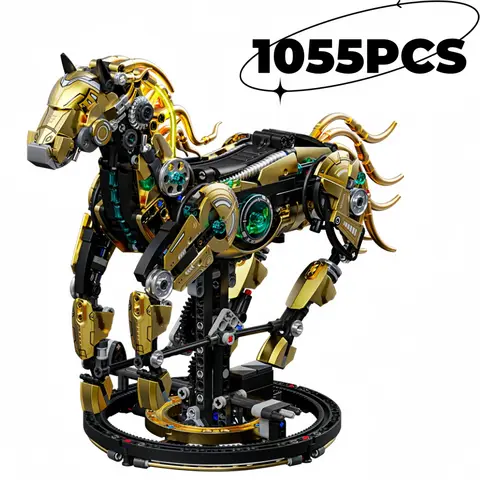 1055PCS Mechanical Horse DIY Building Blocks MOC Model Creative Technical Bricks STEM Educational Toy Kit for Adults Kids Gift