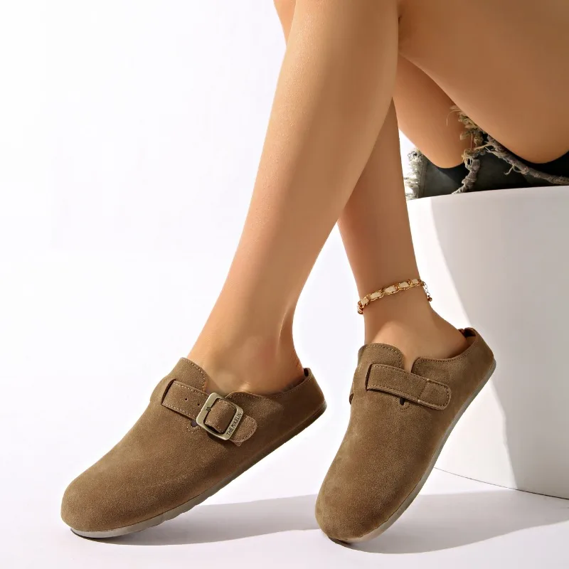 

‌2025 New Women's Retro Closed Toe Slippers Buckle Outdoor Casual Sandals Round-Toe Flat Comfortable Slippers for Daily Wear
