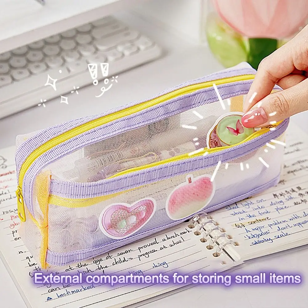 Simple Mesh Pencil Case Large Capacity Multilayer Stationery Bag Pen Bag Student