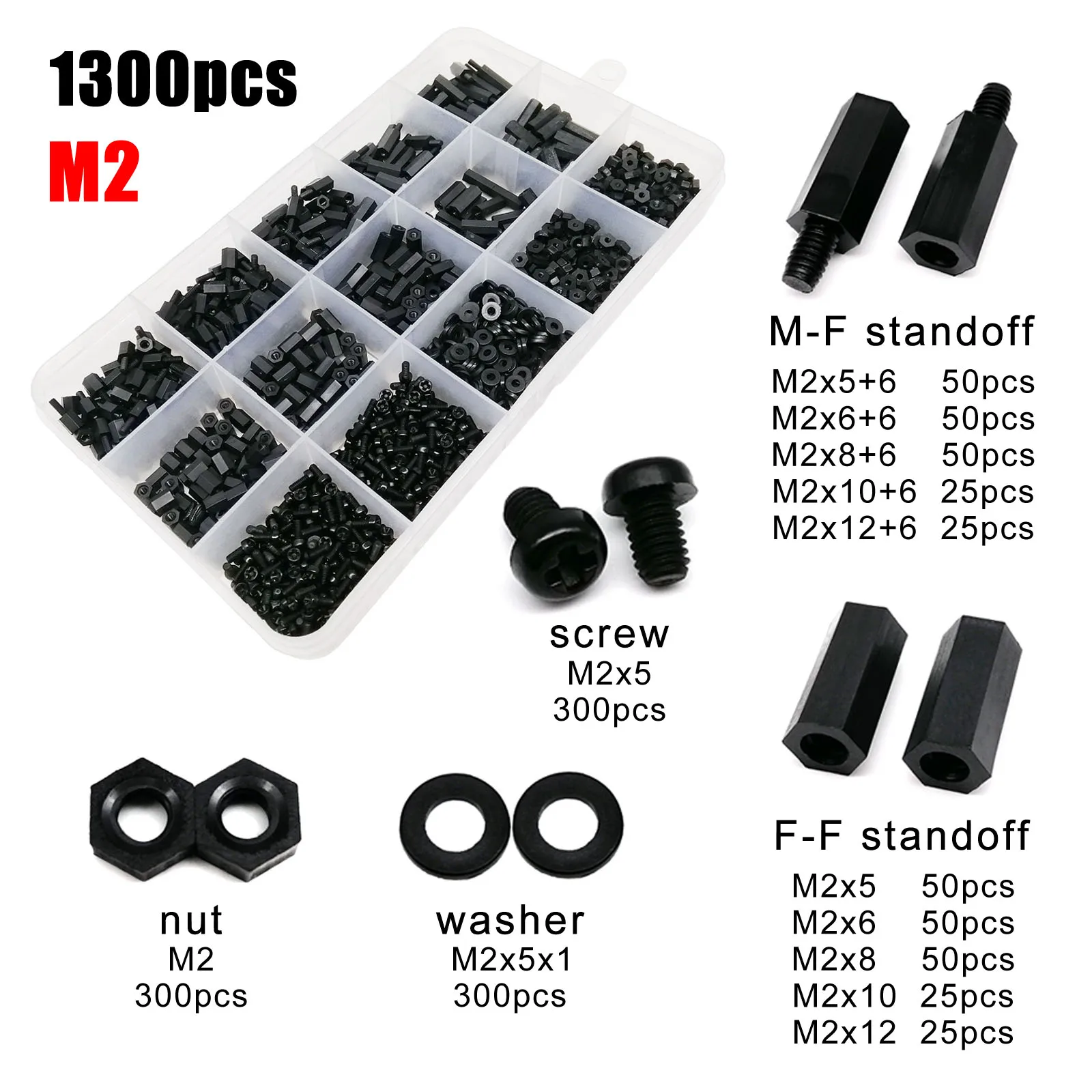 1 doos Plastic Nylon Hex Hexagon Spacer Kolom Standoff Schroef Moer Ring Kit Set voor PCB Moederbord M2 M2.5 M3 M4 Zwart Wit