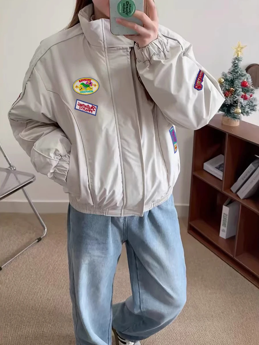 

American Sle Embroidered Stand Collar ort Cotton Jaet Loose Fit Youth Faion Winter Outerwear for Men And Women