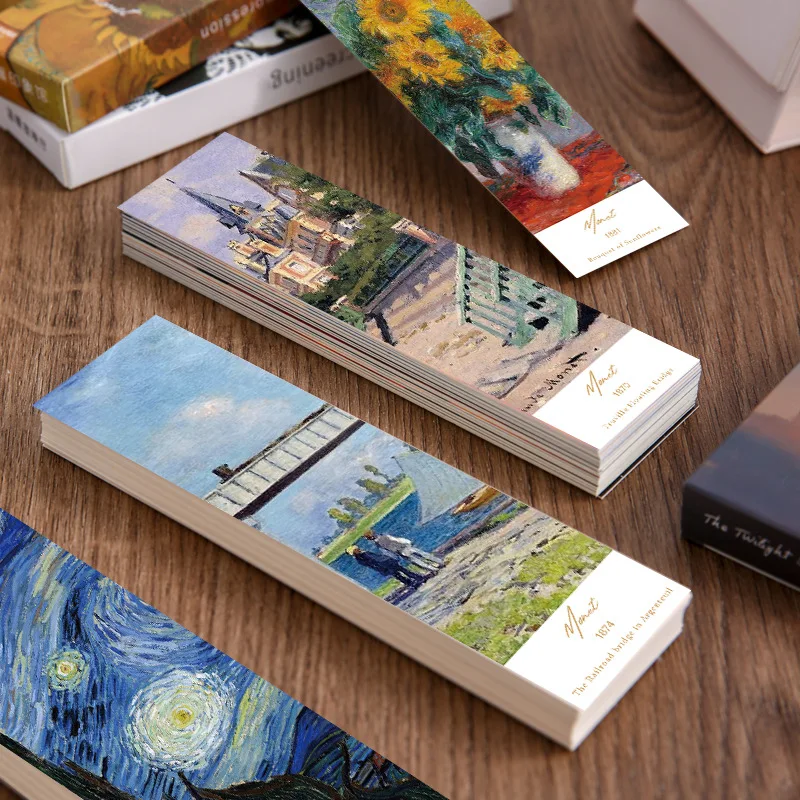 30Pcs World Classic Painting Bookmarks Paper Retro Oil Painting Decoration Reading Book Page Markings Card Bookmarks