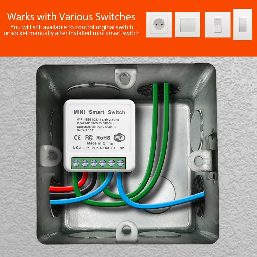 TY-TDQ-16A Smart WIFI Breaker 16A Switch App Remote Control Support For Amazon Alexa, Google Assistant, IFTTT Voice Control