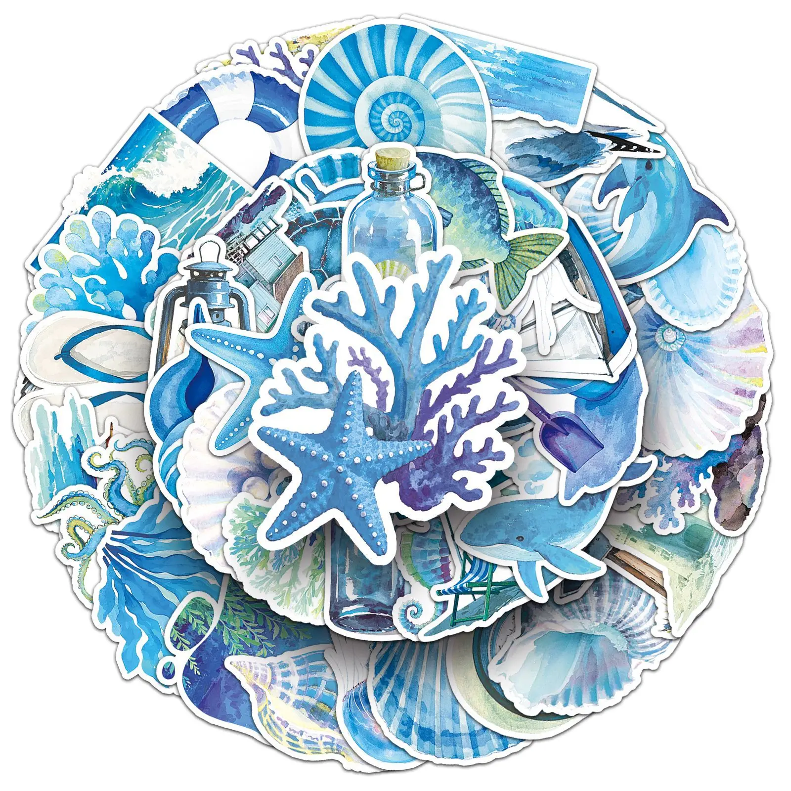 50PCS Blau Ozean Aufkleber DIY Geschenk Lustige INS Graffiti Cartoon Dekoration Gepäck Laptop Gitarre Fahrrad Skateboard Cartoon Aufkleber