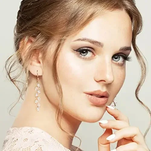 Classic Handmade Rose Gold Leaf Drop Earrings Full Diamond Tassel Wheat Dangle Earrings for Women Bridesmaid Jewelry Gift