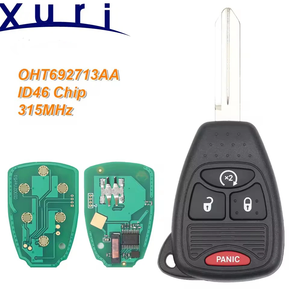 

Xuri для Jeep Compass Wrangler Patriot 2009 2010 2012 13-2017 пульт дистанционного управления с 4 кнопками, OHT692713AA PCF7941, 315 МГц 68039414AA