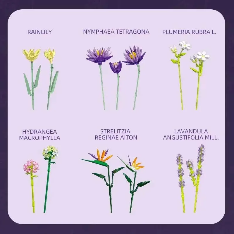 Bouquet de fleurs tropicales, jouets de construction, Mini bloc, Kit de modèles pour plantes, décoration en pot, cadeaux pour petite amie et décorations de vacances, 800 + pièces