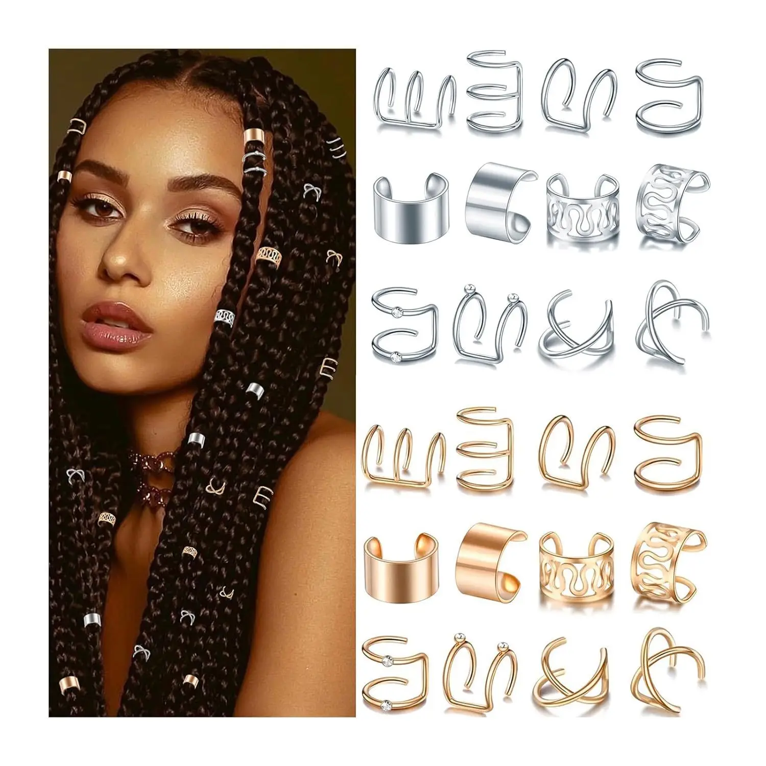 

24 шт./пакет, минималистичные металлические серьги-клипсы с крестом U-образной формы, кольца для волос с дредами и ювелирные аксессуары своими руками