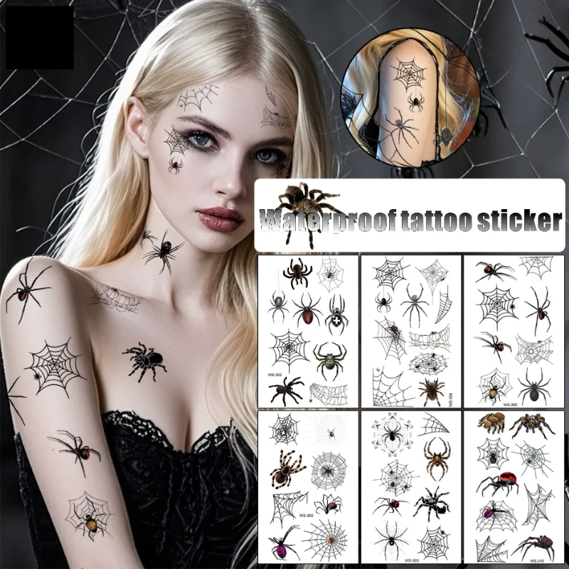 

Halloween Scary Makeup 3D Black Spider Temporary Tattoos Waterproof Sweatproof Fake Body Art for Horror Party Cosplay Decoration