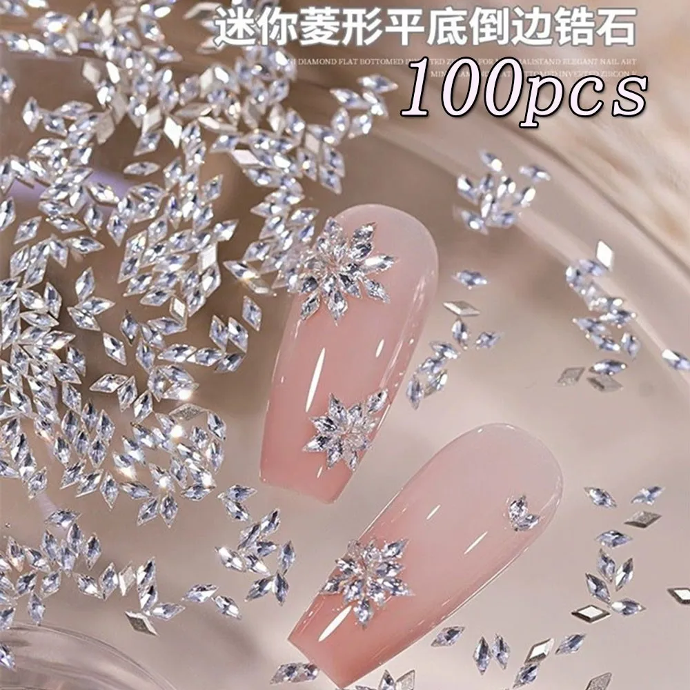 100pcs 3mm Mini Rhombic Crystal Diamond Nail Rhinestone Shiny Horse Eye Zirconia Nail Charms Flatback Stone Nail Gems Decoration