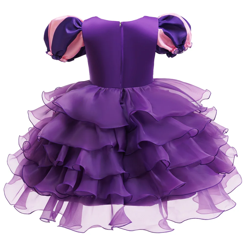 Halloween-Kostüm für Mädchen: Kleid mit Puffärmeln, Rüschen und mehreren Stoffschichten aus Tüll + Hexenhut + Süßigkeitenbeutel in Form einer Kürbis, Party-Outfit für Kinder, 3-teiliges Set. – Detail 22