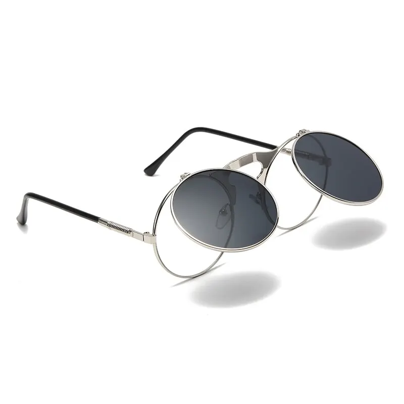 Old Metal Steampunk Flip Sunglasses Flip Men And Women Fashion Round Frames image 5