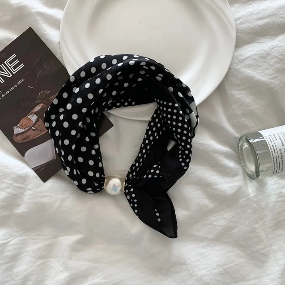 

Шарф с магнитной пряжкой и цветочным жемчугом, шарфы с принтом, шейный платок, шарф в горошек, черно-белый шарф в полоску, аксессуары