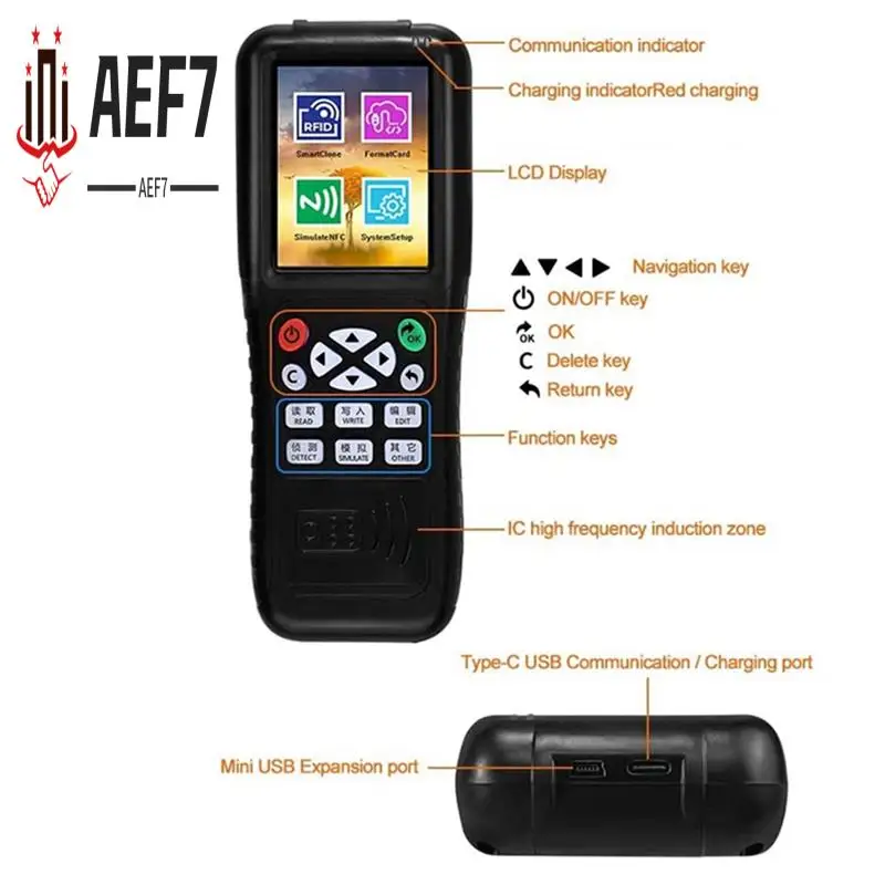 

AEF7-X100 RFID NFC Устройство чтения смарт-карт + 5 X UID/CUID/T557 Брелок RFID Дубликатор Программатор Зашифрованный идентификатор IC Ключ Копировальный аппарат