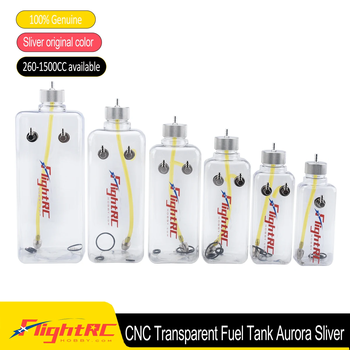RC Fuel Tank Transparent Plastic Bottle 260/360/500/700/1000/1500 ML/CC CNC Aluminum Alloy for Gas and Nitro Airplane Model