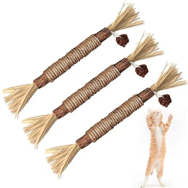 1/3PCS Cat Toys Silvervine Chew Stick Polygonum Kitty Raffia Grass Pet Supplies Cleaning Teeth Stick Pet Bite Cat Toy Hemp Rope