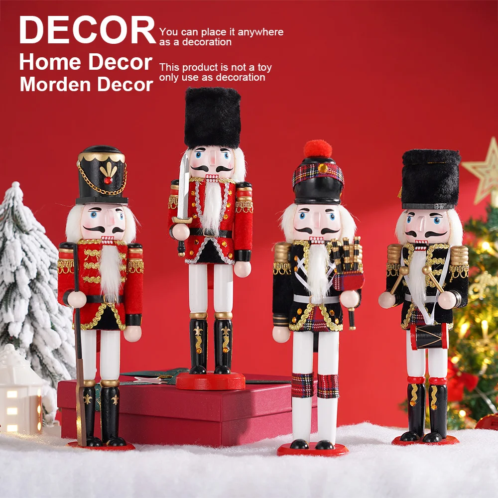 30cm Weihnachten Nussknacker Holz Soldat kreative Handwerk Vintage Band Puppen Figur Festival Geschenk Desktop Ornament Wohnkultur