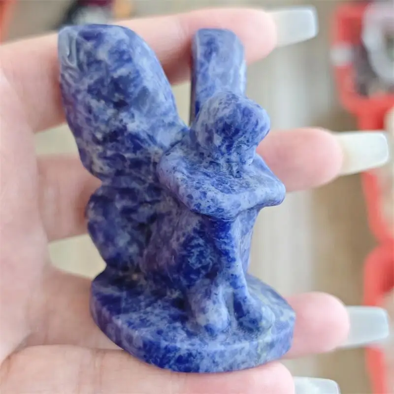 Natural Blue Sodalite Butterfly Wing Anegl Girl Carving Statue Healing Fengshui Sculpture For Decoration Holiday Gift 1pcs