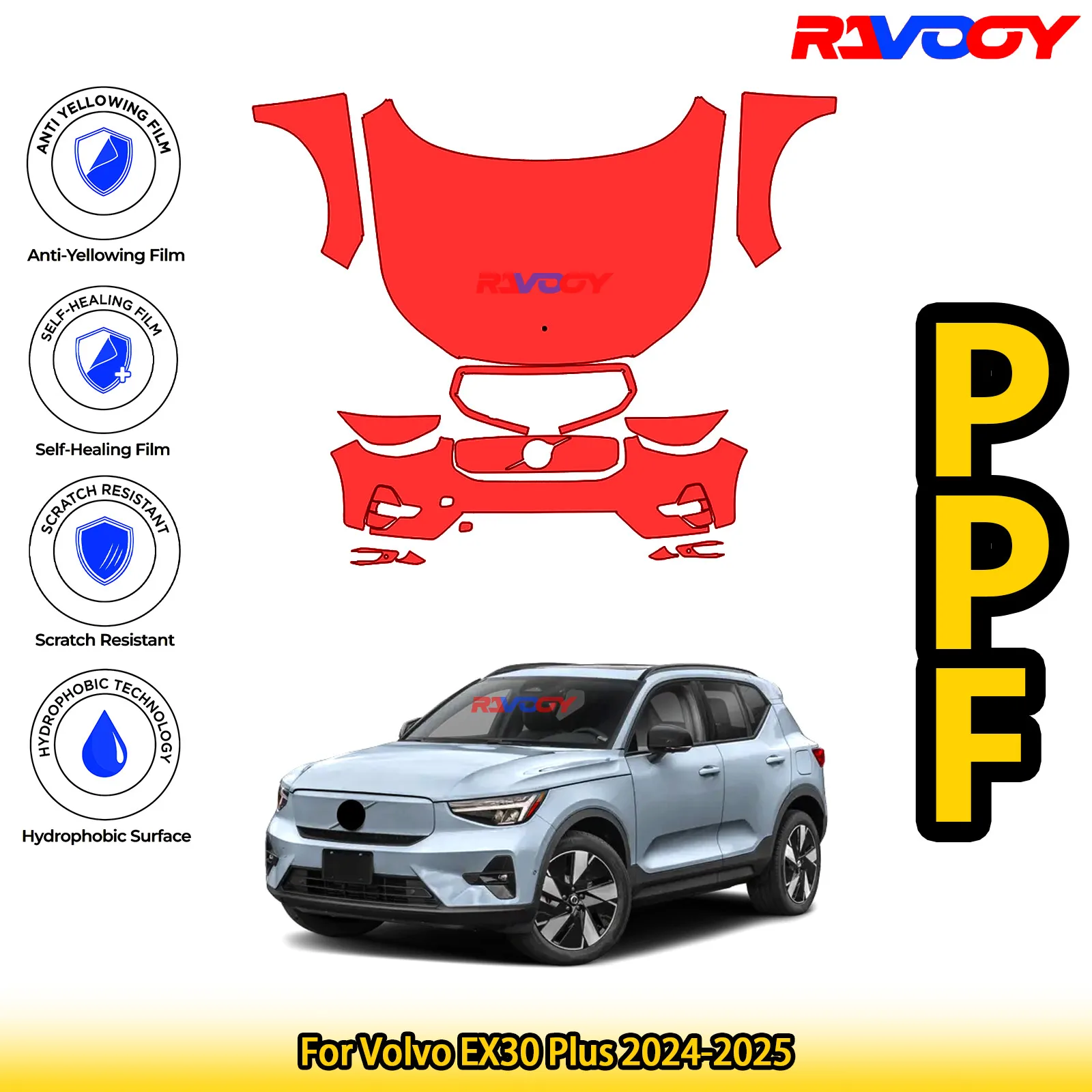 

For Volvo EX40 Base 2024-2025 Glossy Matte Black Precut front PPF Kit Paint Protection Film