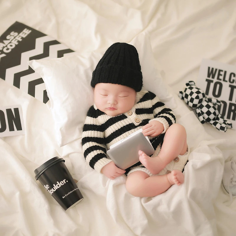 Newborn Photography Outfit Knitted Comfortable Clothing Infant Casual Onesie Baby Photo Shoot Props Studio Posing Accessories