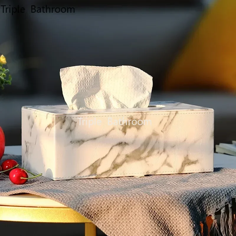 Nordic Marbling Leather Tissue Boxs Living Room Bedroom Desktop Tissue Holder Bathroom Draw Paper Storage Box Home Decoration