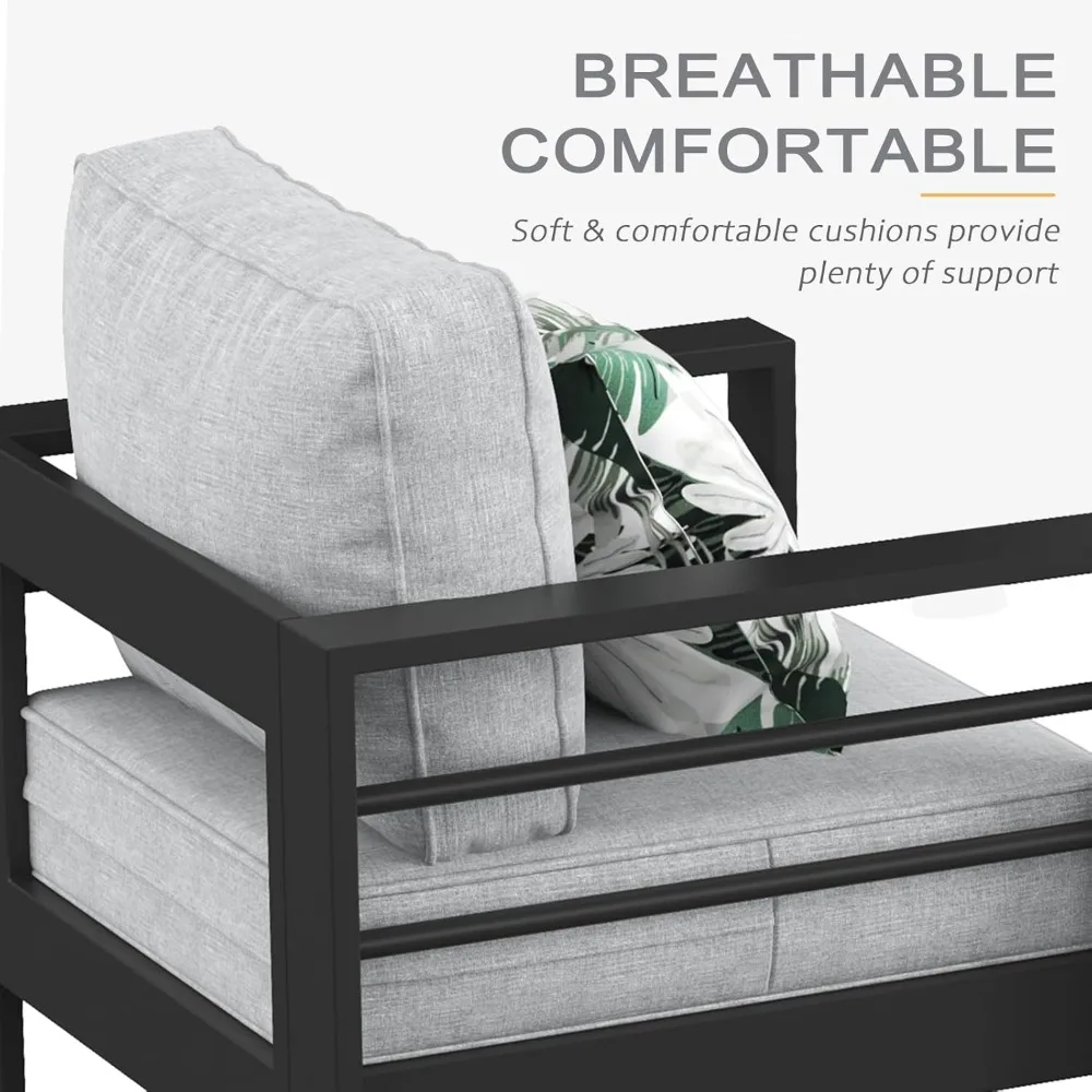 مجموعة أثاث من الألومنيوم مع طاولة حفرة النار، 4 قطع من أريكة الدردشة المقطعية للفناء، مجموعات أثاث الحدائق