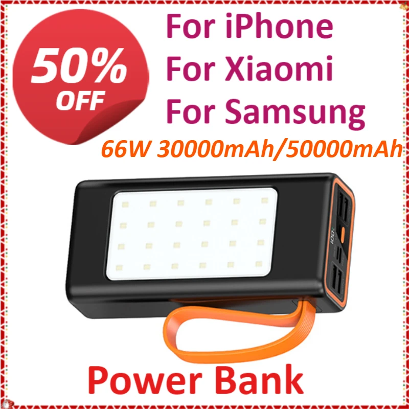 

66W 30000mAh/50000mAh Power Bank Fast Charging For iPhone For Xiaomi For Samsung Large Capacity With Led Lamp
