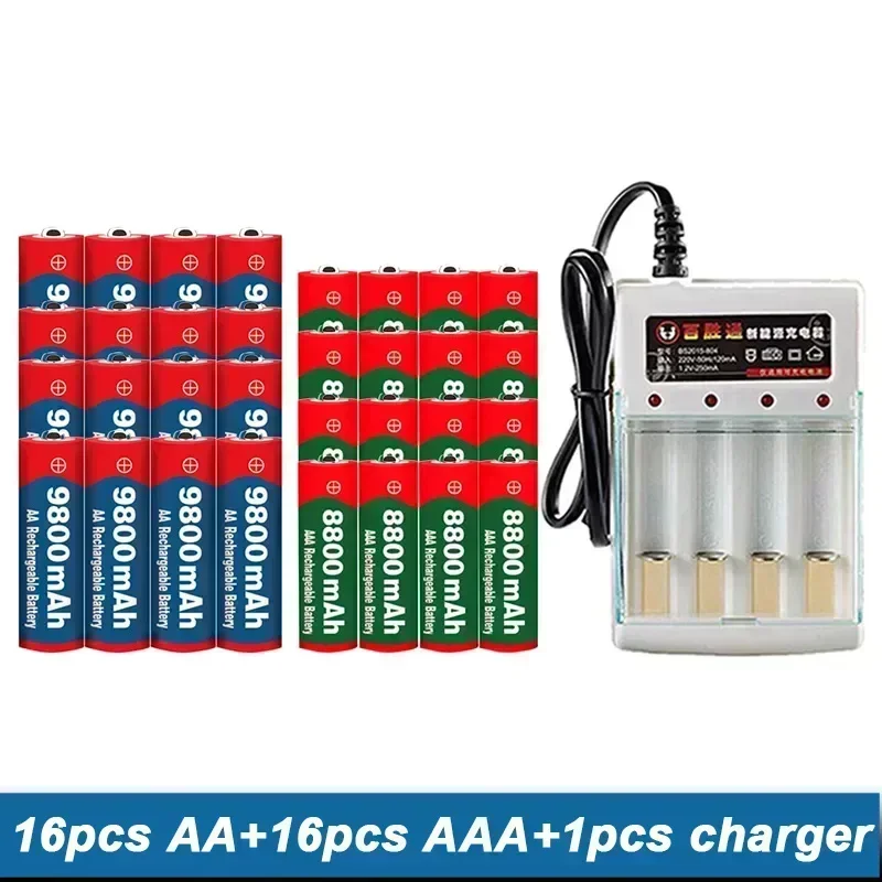 AAAbattery free shipping rechargeable battery original Alkaline technology1.5V AA9800MAH+AAA8800MAH+charger for Hair Clipper MP3