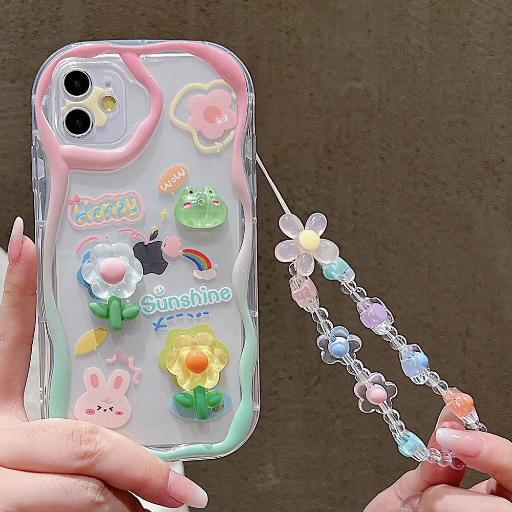 

Korean 3D Flower Hang Wrist Chain Phone Case For Samsung A33 A15 A55 A35 A53 A54 A34 A14 A13 A52 A52S A32 A25 A05S A05 A24 A23