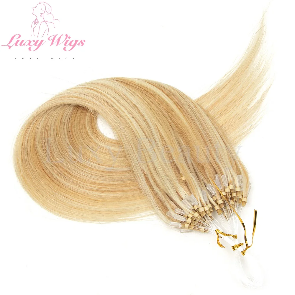 12-20 '' Balayge شقراء مايكرو حلقة وصلات شعر شعر الإنسان الطبيعي البني الأسود مايكرو الخرزة خيط صنارة الصيد هالة وصلات شعر #2