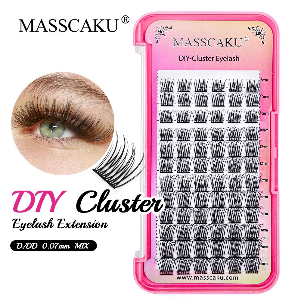 

MASSCAKU Factory Wholesale D DD Curl 0.07mm Natural Fluffy Look Individual Cluster Lashes Faux Mink Thin Band Eyelashes Ribbons